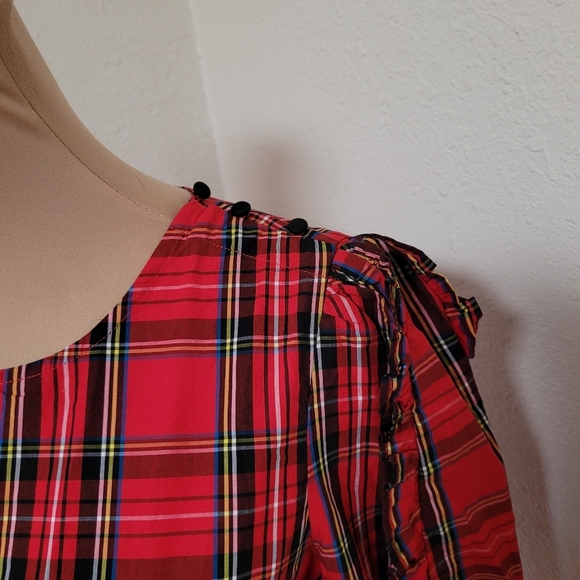 J. Crew Holiday Tartan Blouse With Ruffle Sleeves - Picture 4 of 7